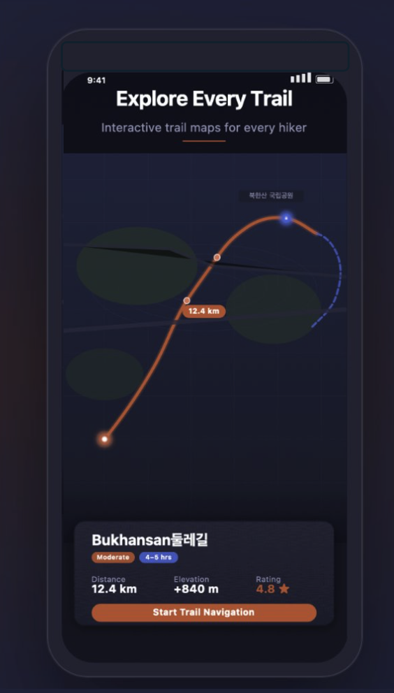 둘레길 앱 — Explore Every Trail 지도 화면